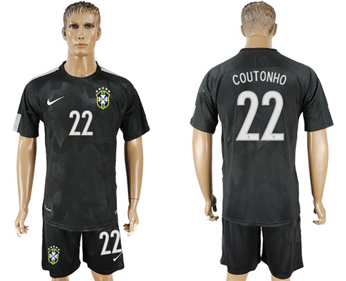 Brazil #22 Coutonho Black Soccer Country Jersey